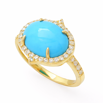Gold Plated 12x10mm Sleeping Beauty Turq & White Zircon East-West Ring
