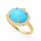 Gold Plated 12x10mm Sleeping Beauty Turq & White Zircon East-West Ring