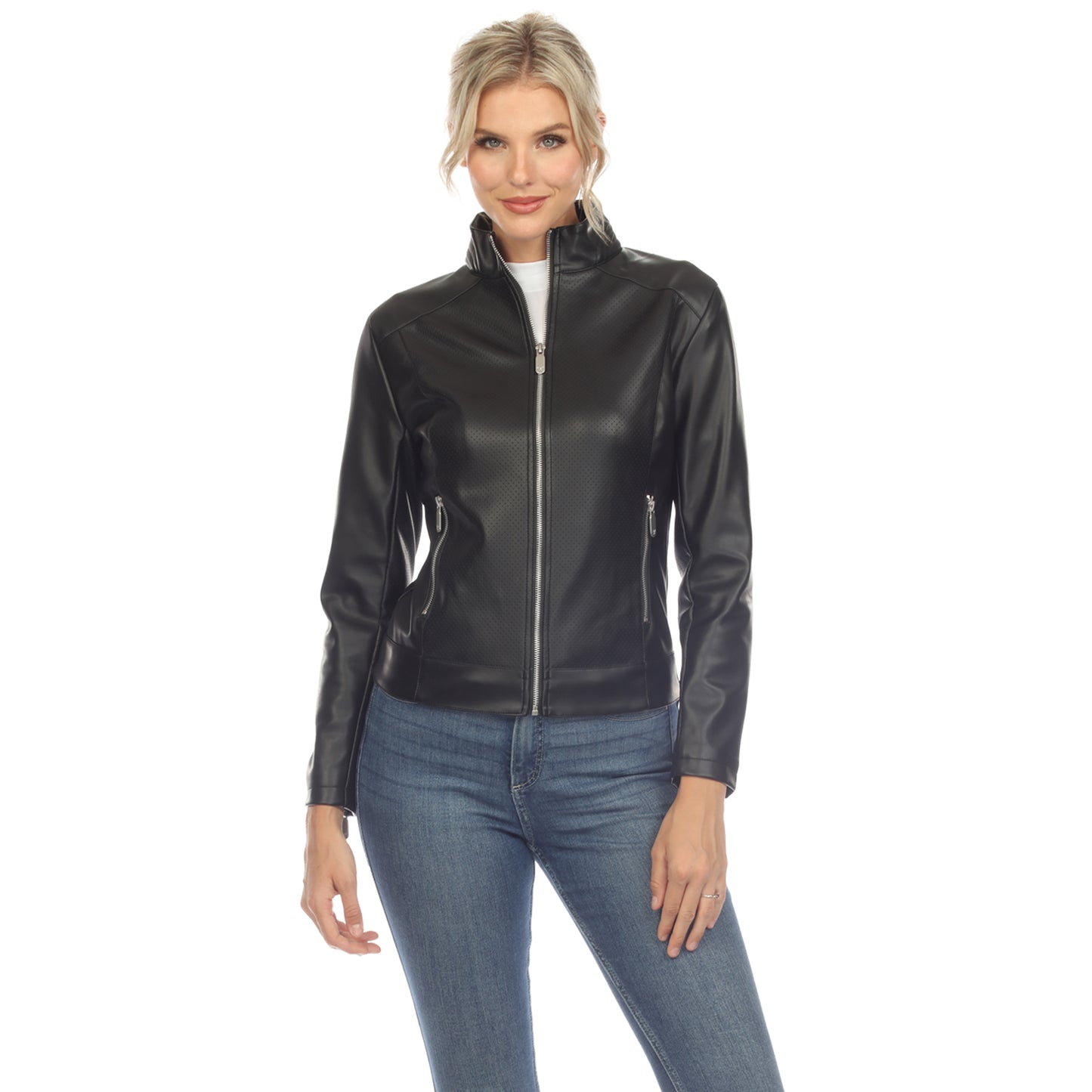 Whtie Mark Women's Classic Biker Faux Leather Jacket