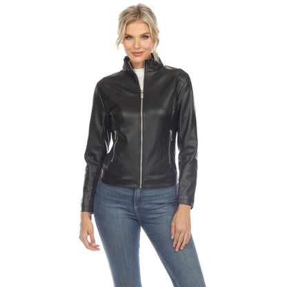 Whtie Mark Women's Classic Biker Faux Leather Jacket