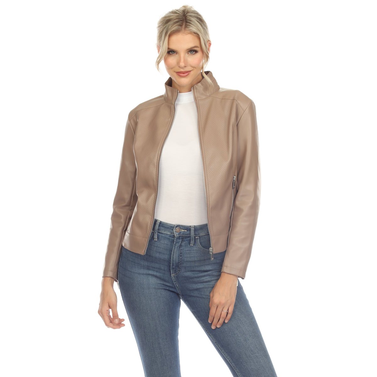 Whtie Mark Women's Classic Biker Faux Leather Jacket