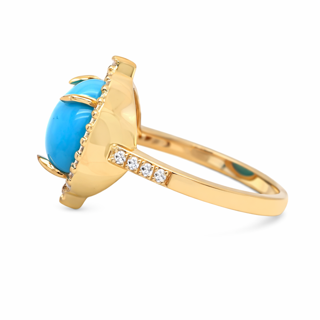 Gold Plated 12x10mm Sleeping Beauty Turq & White Zircon East-West Ring