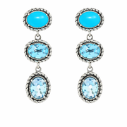 Sterling Silver Sleeping Beauty Turq & Blue Topaz Tiered Drop Earrings