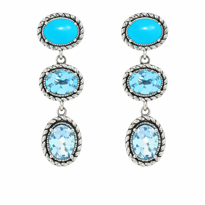 Sterling Silver Sleeping Beauty Turq & Blue Topaz Tiered Drop Earrings