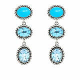Sterling Silver Sleeping Beauty Turq & Blue Topaz Tiered Drop Earrings