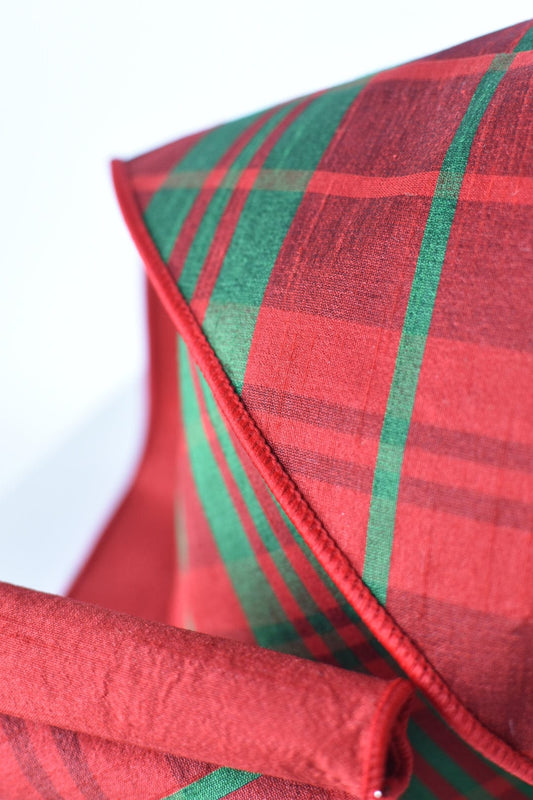 4" x 10yd Double Faced Red/Green Plaid Faux Dupioni Ribbon