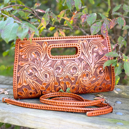 ALLE Handbags Envelope Hand-Tooled Leather Large Clutch Bag