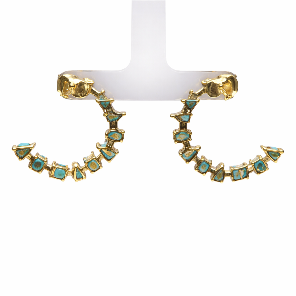 Sterling Silver Multi-Shape Sleeping Beauty Turquoise Forward Facing Hoop Earrings