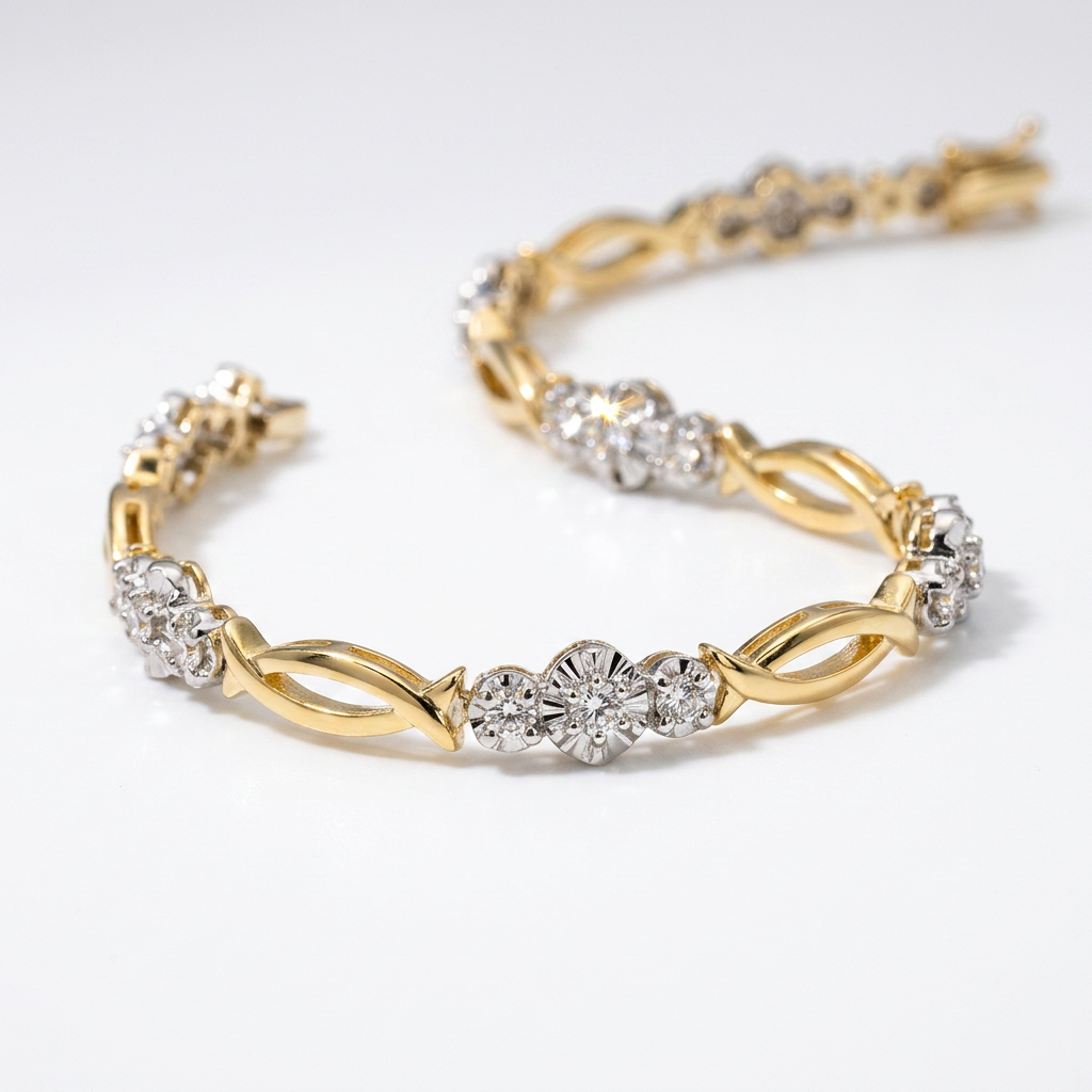 10K Gold 0.50ctw Diamond Link Illusion Set Station Bracelet