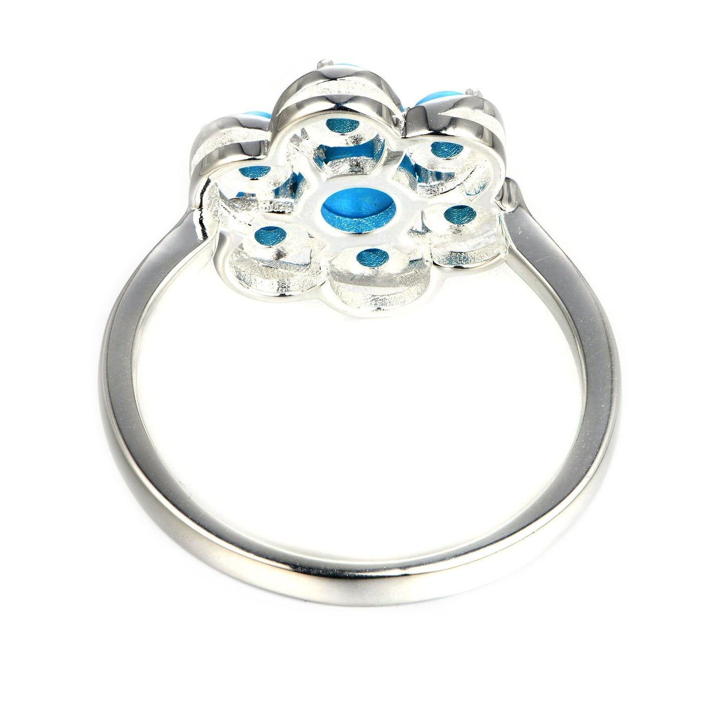 Sterling Silver Sleeping Beauty Turquoise Round Cluster Ring