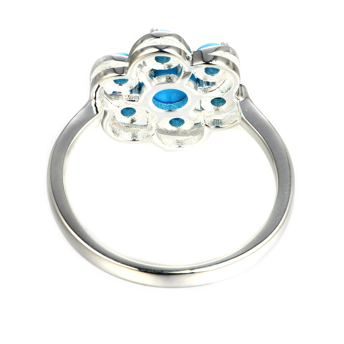Sterling Silver Sleeping Beauty Turquoise Round Cluster Ring