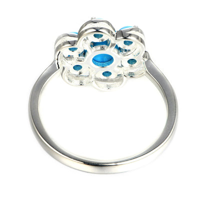 Sterling Silver Sleeping Beauty Turquoise Round Cluster Ring