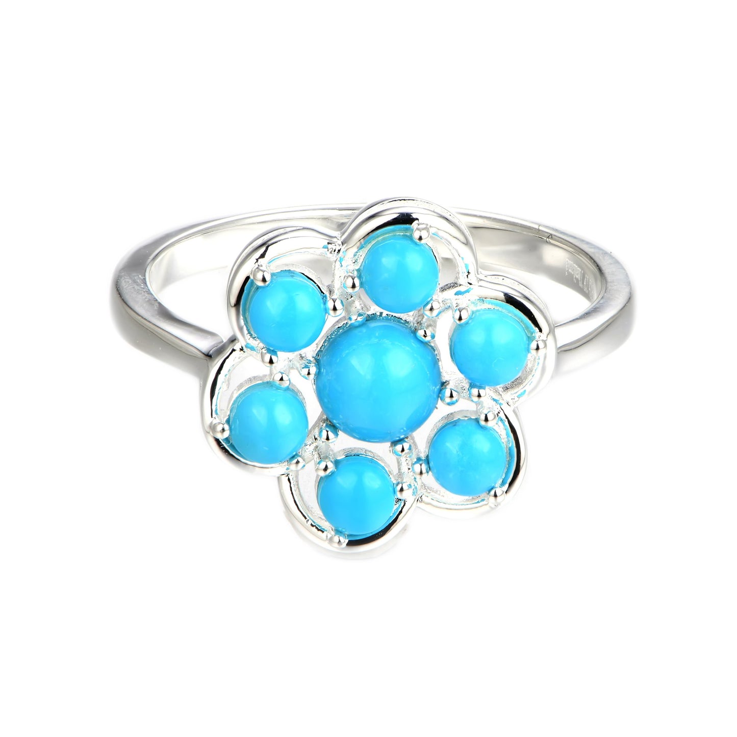 Sterling Silver Sleeping Beauty Turquoise Round Cluster Ring