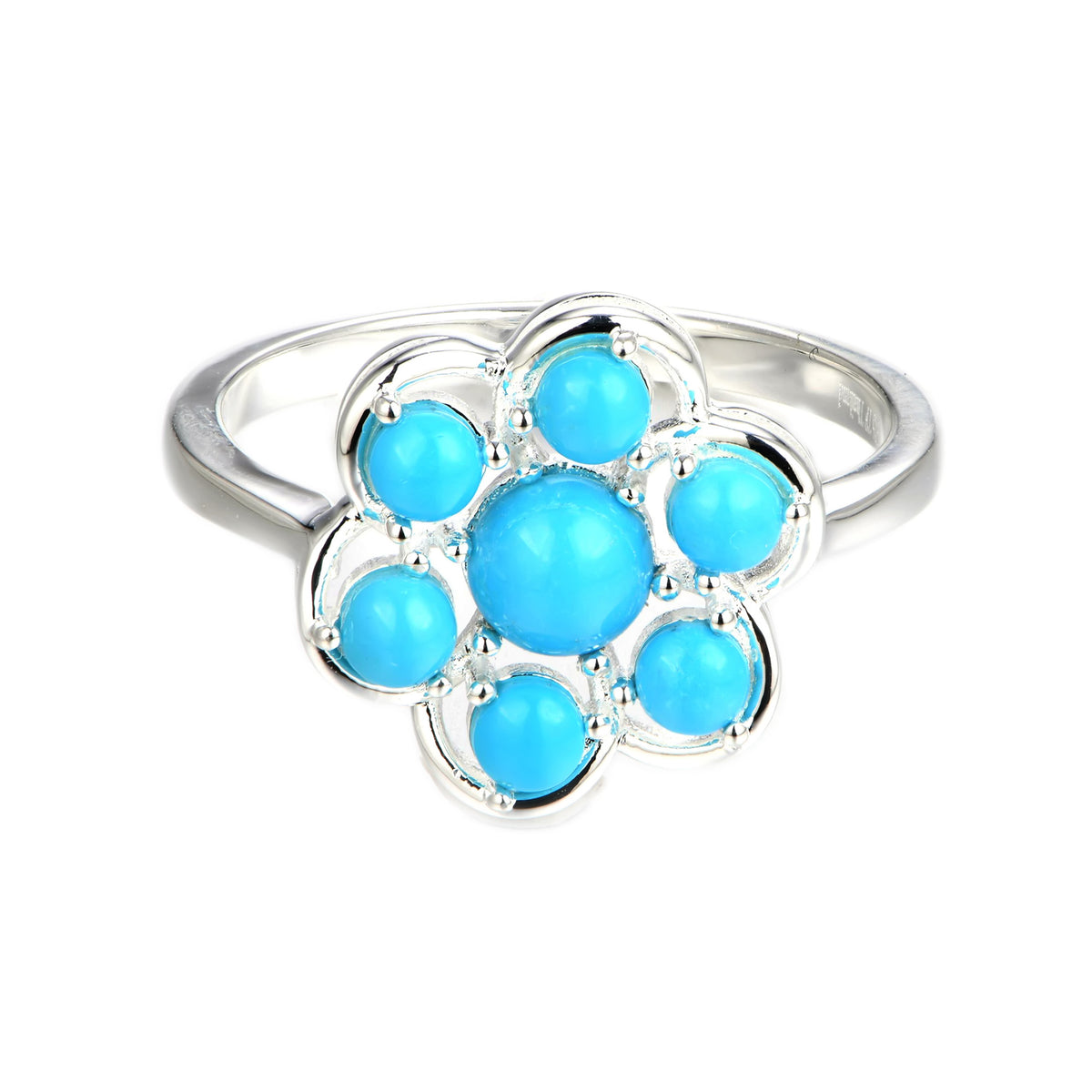 Sterling Silver Sleeping Beauty Turquoise Round Cluster Ring