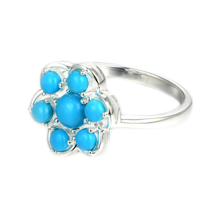 Sterling Silver Sleeping Beauty Turquoise Round Cluster Ring