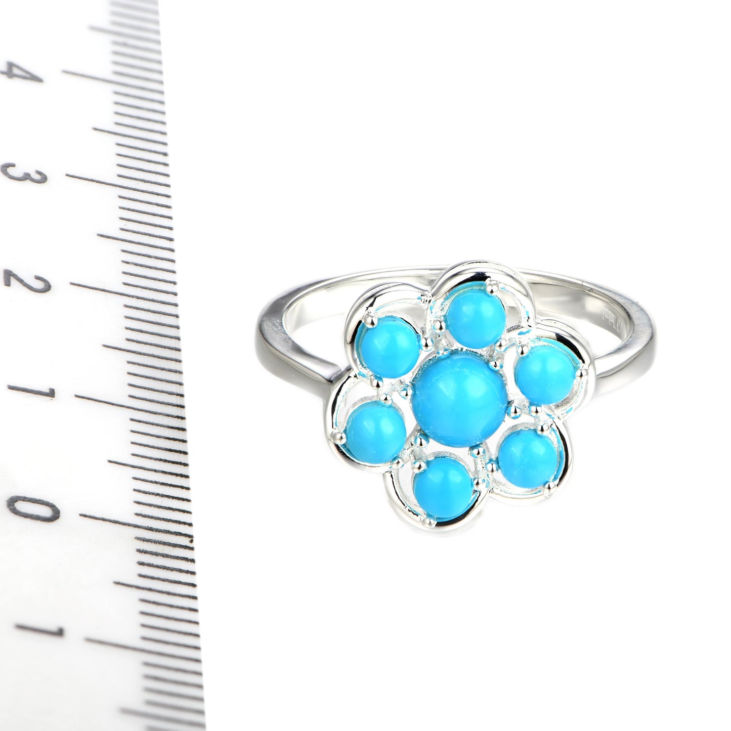 Sterling Silver Sleeping Beauty Turquoise Round Cluster Ring