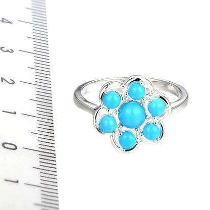 Sterling Silver Sleeping Beauty Turquoise Round Cluster Ring