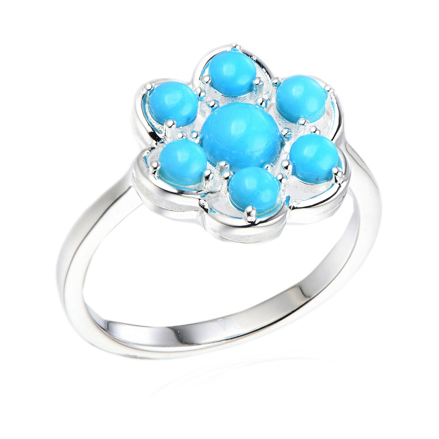 Sterling Silver Sleeping Beauty Turquoise Round Cluster Ring