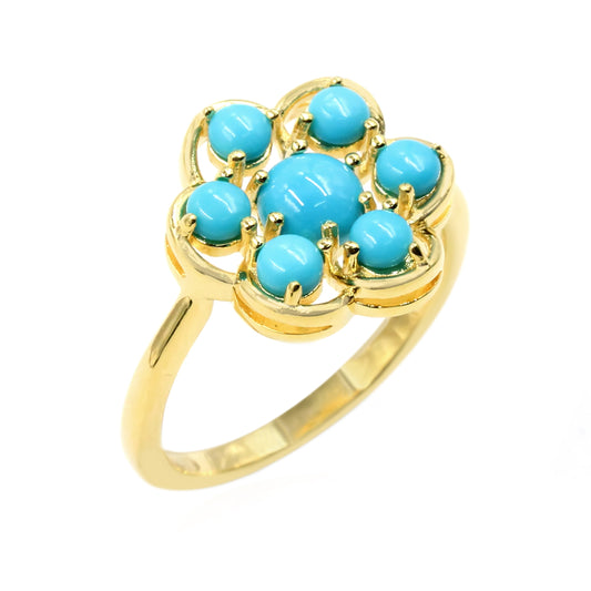 Sterling Silver Sleeping Beauty Turquoise Round Cluster Ring