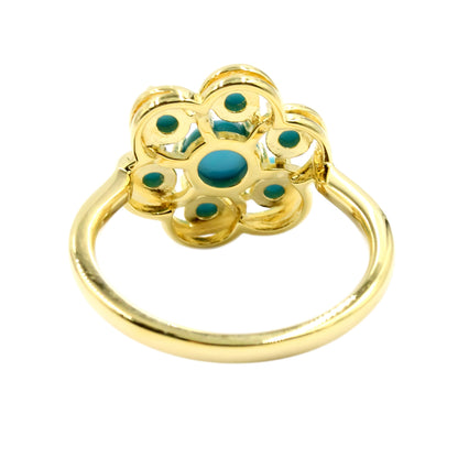 Sterling Silver Sleeping Beauty Turquoise Round Cluster Ring