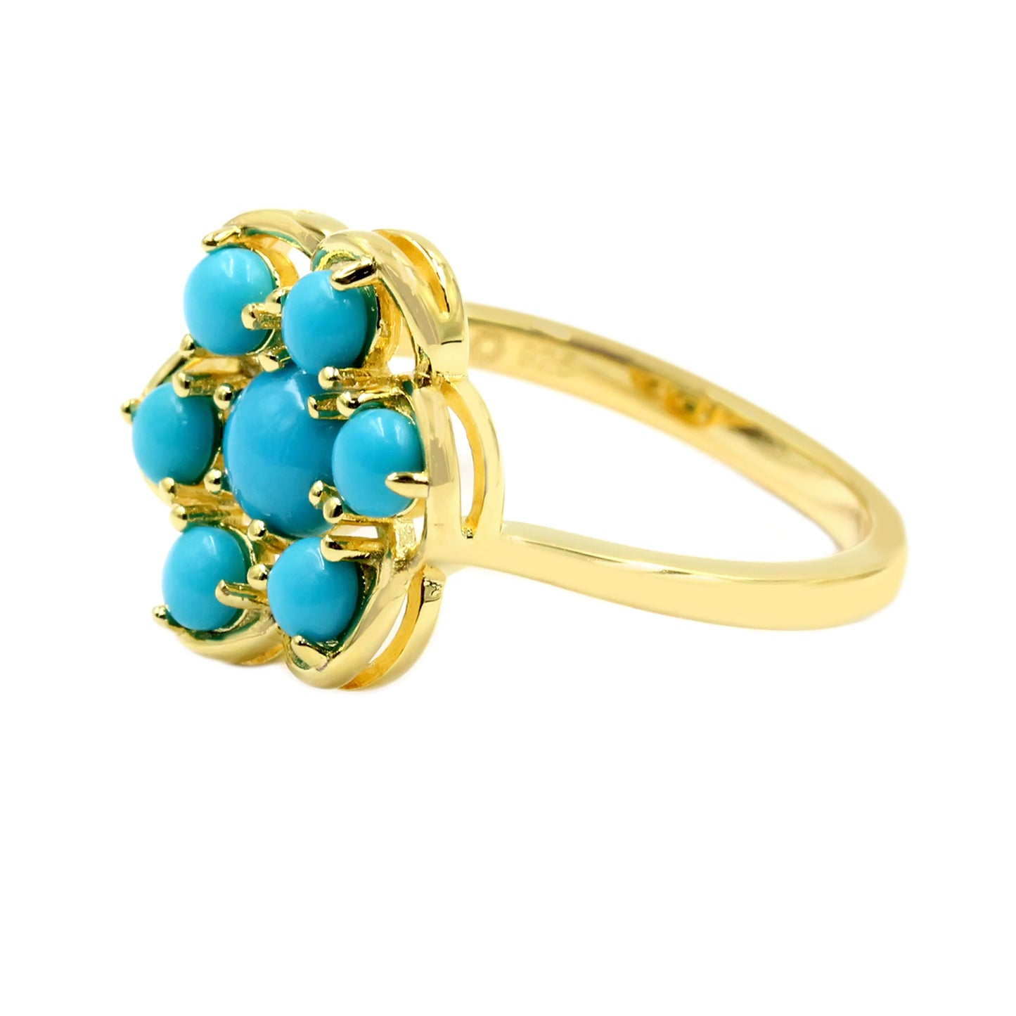 Sterling Silver Sleeping Beauty Turquoise Round Cluster Ring