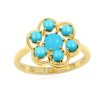 Sterling Silver Sleeping Beauty Turquoise Round Cluster Ring