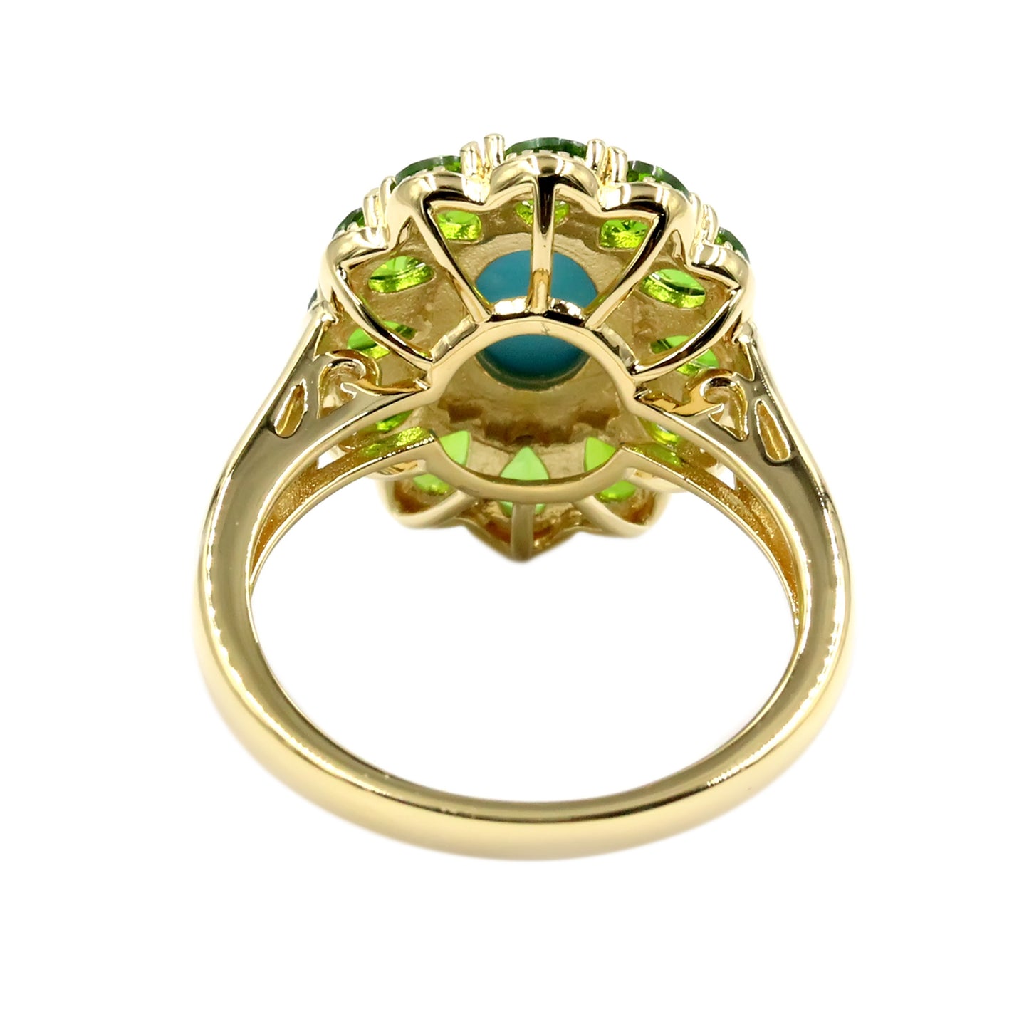 Gold Plated 8x6mm Sleeping Beauty Turquoise & Chrome Diopside Halo Ring