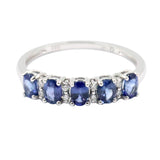 Gilded Lane 14K Gold 5-Stone Ceylon Blue Sapphire & Diamond Band Ring