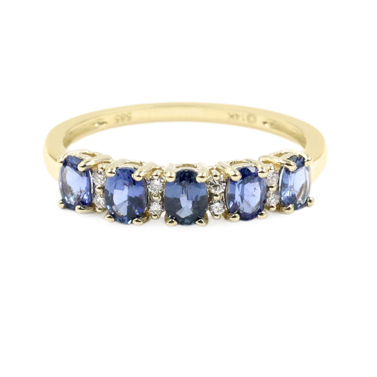 Gilded Lane 14K Gold 5-Stone Ceylon Blue Sapphire & Diamond Band Ring