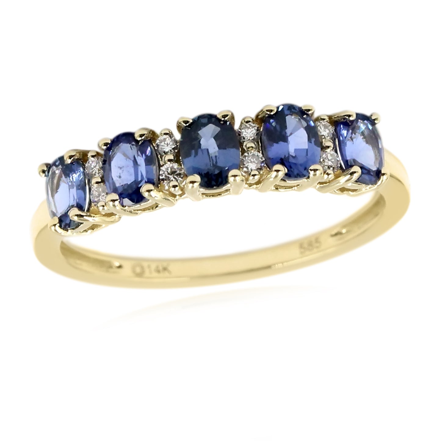 Gilded Lane 14K Gold 5-Stone Ceylon Blue Sapphire & Diamond Band Ring