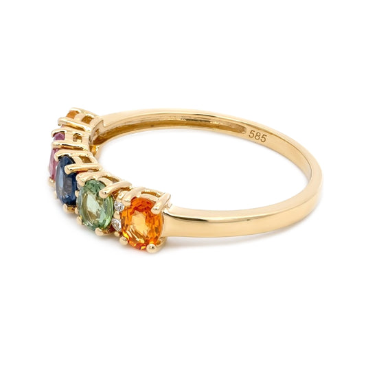 Gilded Lane 14K Gold 5-Stone Multi-Sapphire & Diamond Band Ring