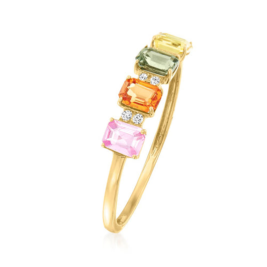 Gilded Lane 14K Gold 4x3mm Multi-Sapphire & Diamond Band Ring