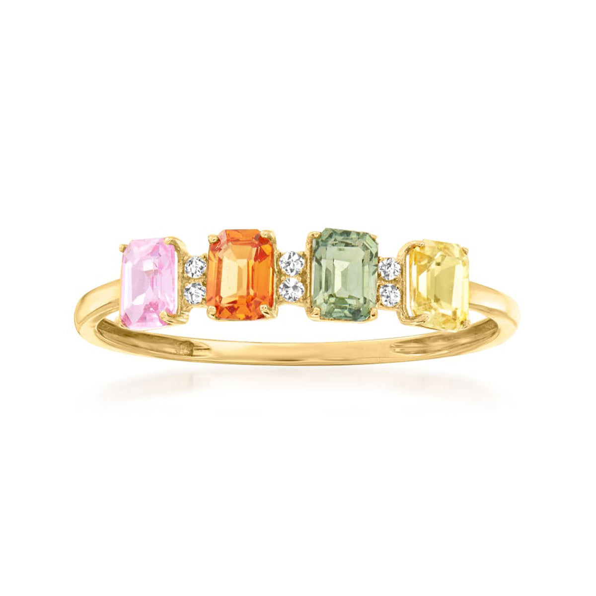 Gilded Lane 14K Gold 4x3mm Multi-Sapphire & Diamond Band Ring