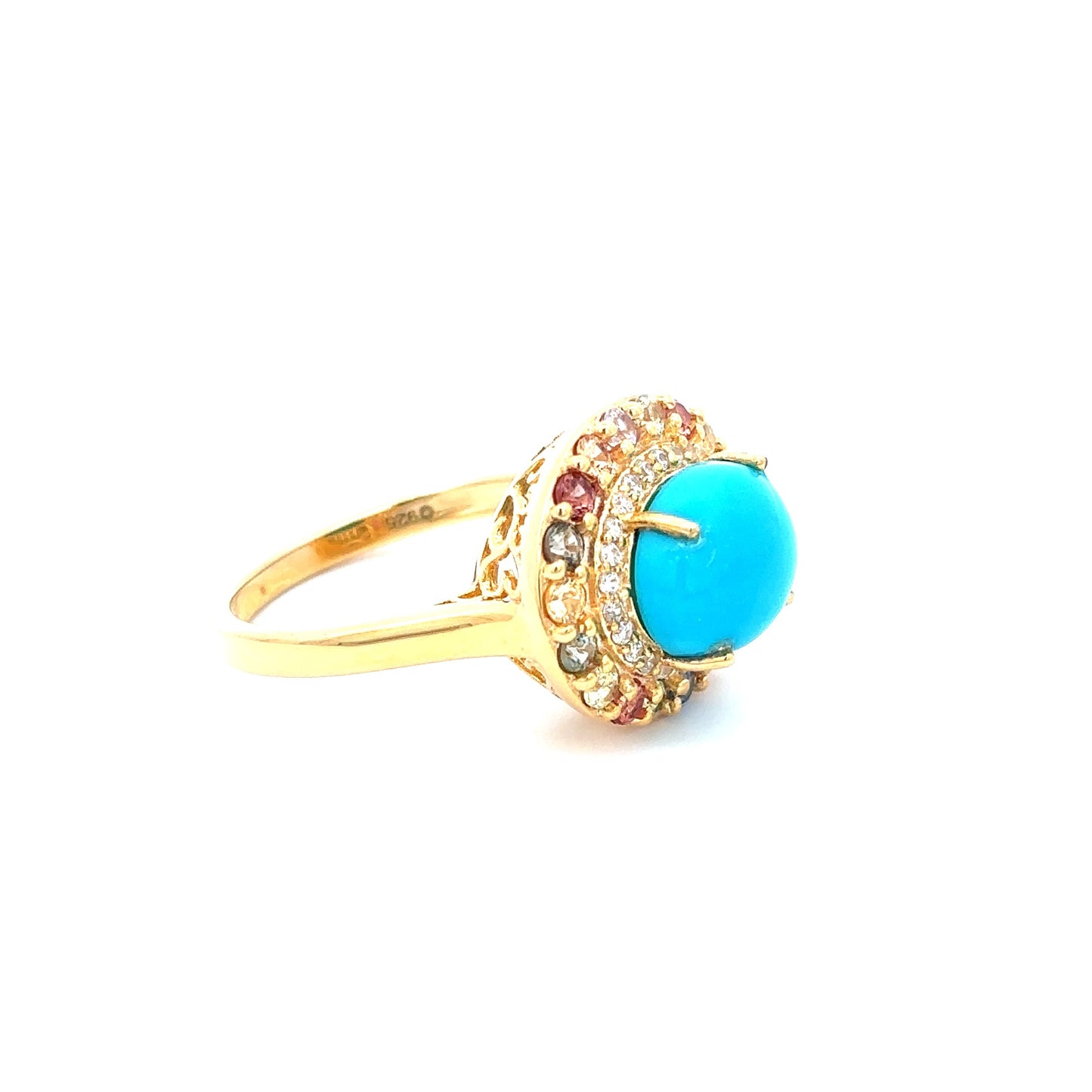 Sterling Silver 10x8mm Oval Sleeping Beauty Turq & Gemstone Halo East-West Ring