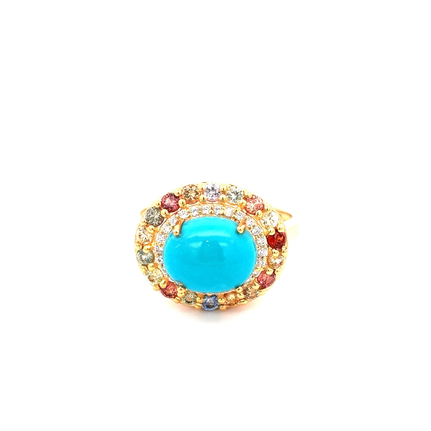 Sterling Silver 10x8mm Oval Sleeping Beauty Turq & Gemstone Halo East-West Ring