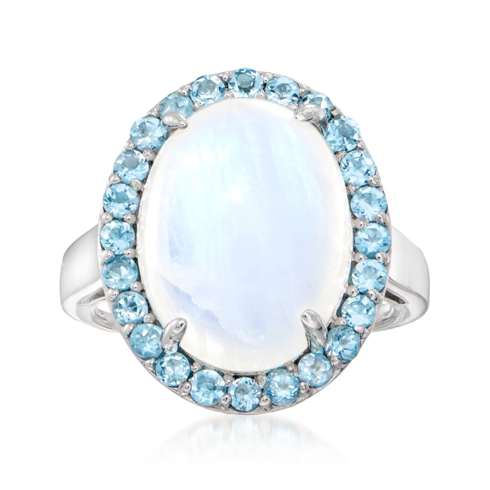 Pinctore Sterling Silver 16x12mm Rainbow Moonstone Halo Ring