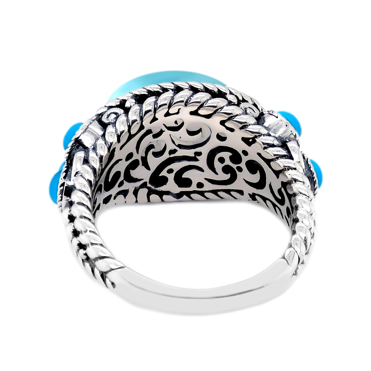 Sterling Silver Larimar & Sleeping Beauty Turquoise East-West Ring