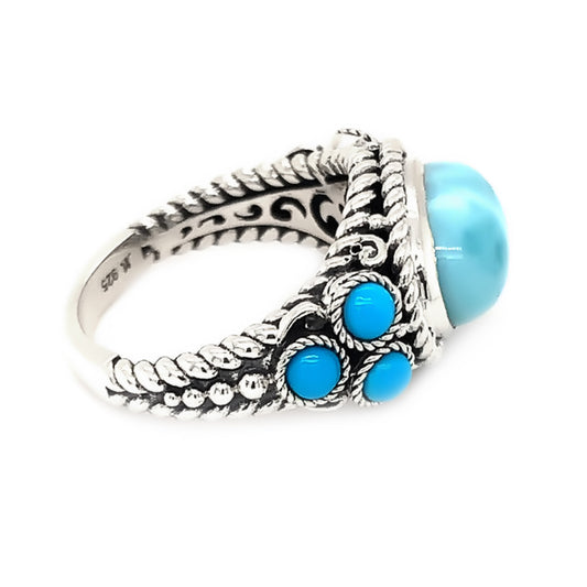 Sterling Silver Larimar & Sleeping Beauty Turquoise East-West Ring