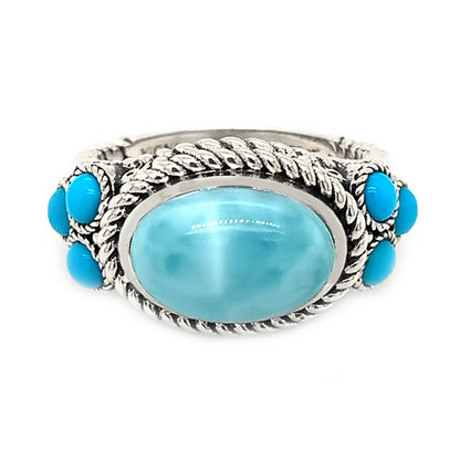 Sterling Silver Larimar & Sleeping Beauty Turquoise East-West Ring