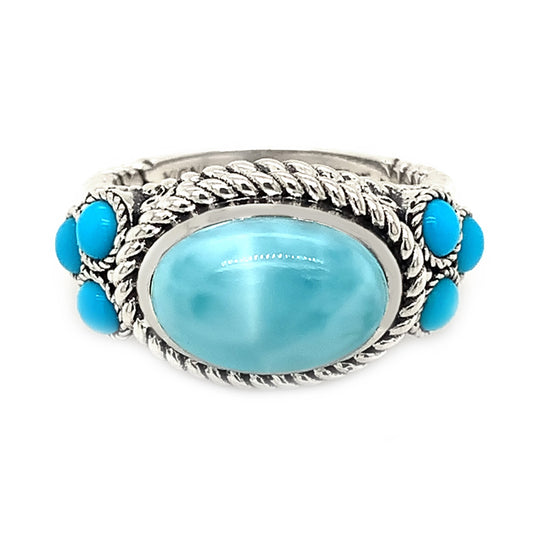 Sterling Silver Larimar & Sleeping Beauty Turquoise East-West Ring