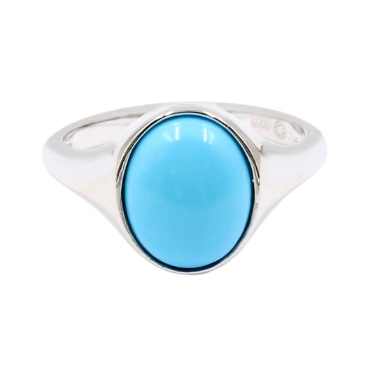 Sterling Silver 11x9mm Oval Sleeping Beauty Turquoise Modern Solitaire Ring