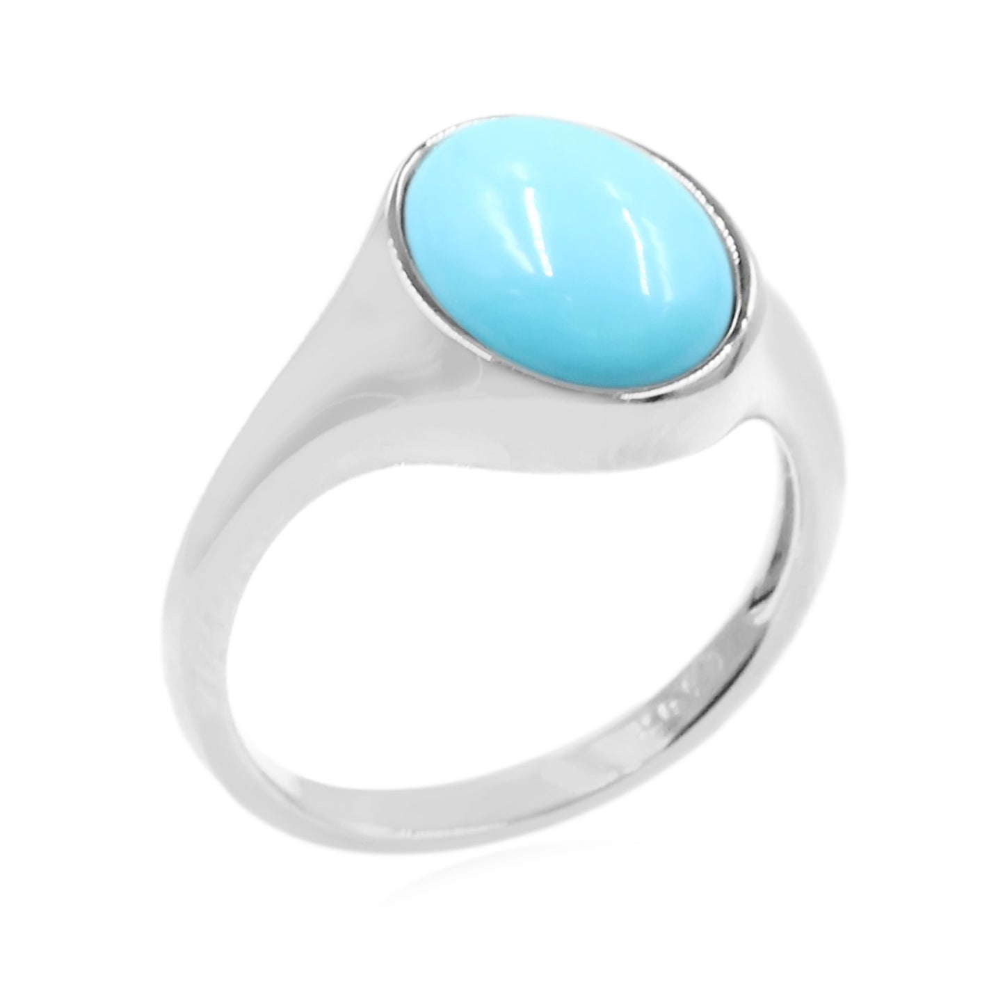 Sterling Silver 11x9mm Oval Sleeping Beauty Turquoise Modern Solitaire Ring