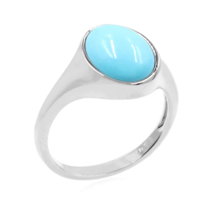 Sterling Silver 11x9mm Oval Sleeping Beauty Turquoise Modern Solitaire Ring