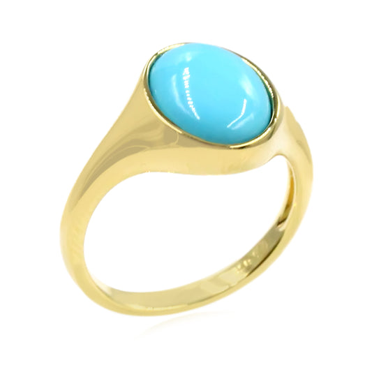 Sterling Silver 11x9mm Oval Sleeping Beauty Turquoise Modern Solitaire Ring