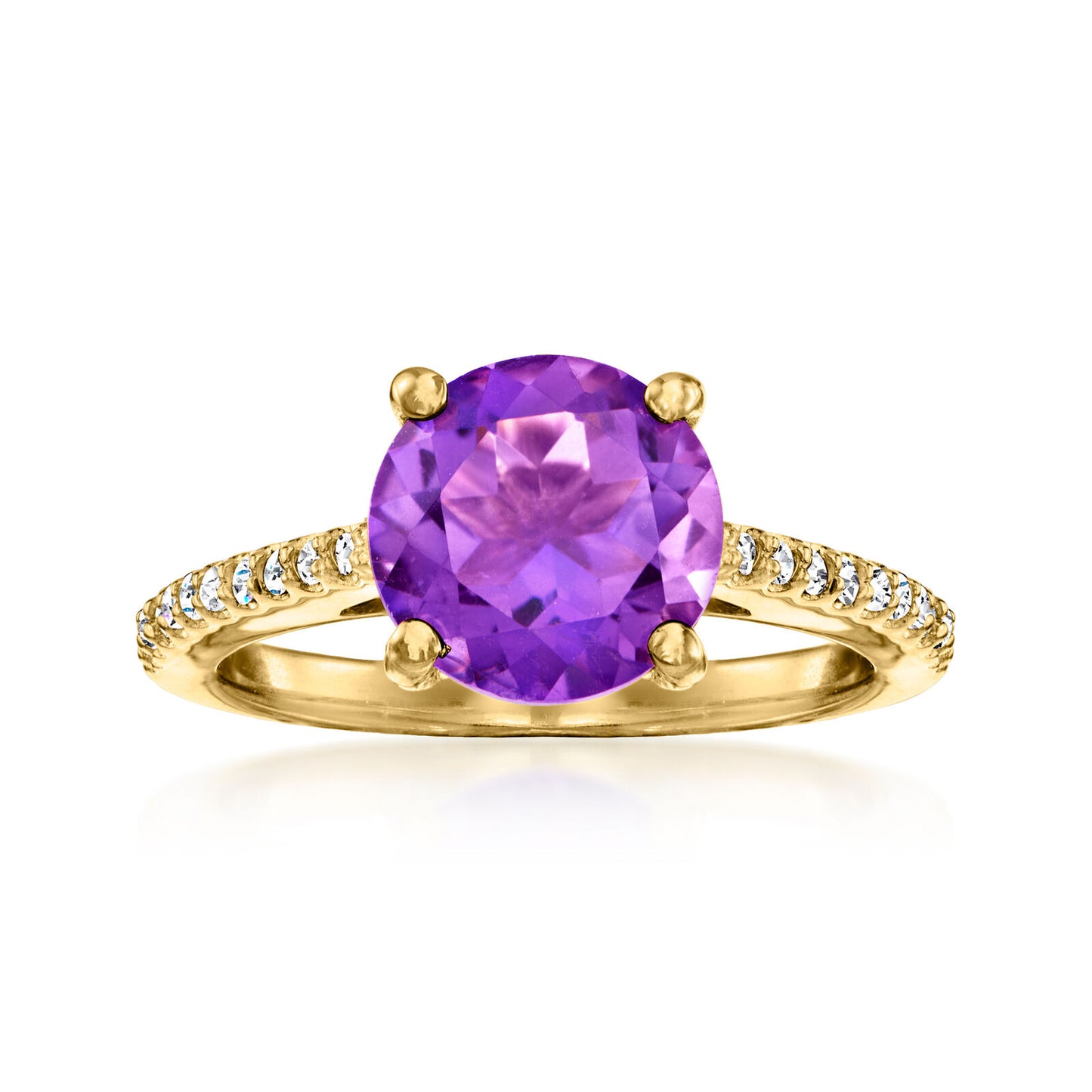 Pinctore 18K Gold Plated 9mm Brazilian Amethyst Solitaire Ring