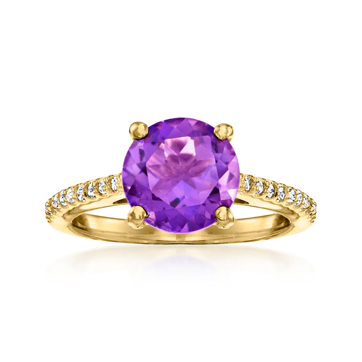 Gem Treasures 18K Gold Plated 9mm Brazilian Amethyst Solitaire Ring