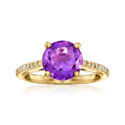 Gem Treasures 18K Gold Plated 9mm Brazilian Amethyst Solitaire Ring