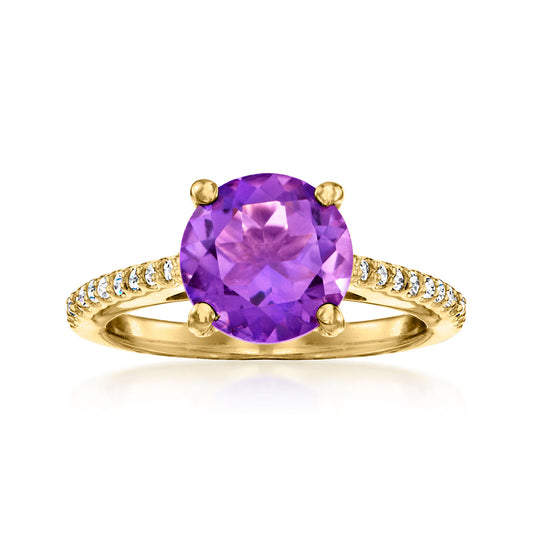 Pinctore 18K Gold Plated 9mm Brazilian Amethyst Solitaire Ring