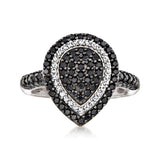 Pinctore Sterling Silver Black Spinel Pear-Shaped Cluster Ring