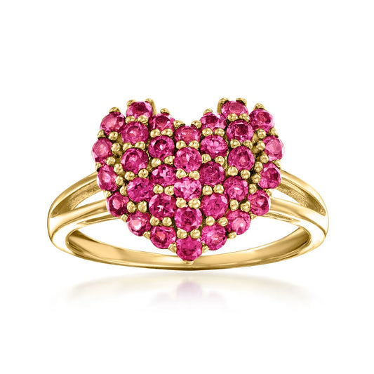Pinctore 18K Gold Plated Rhodolite Garnet Pave Heart Ring